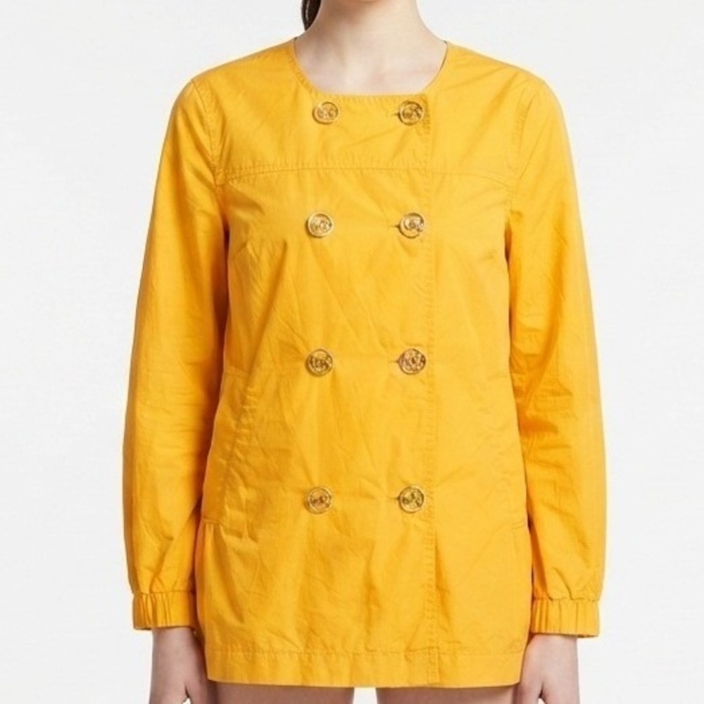 Michael Kors Double Breasted Jacket Womens 1X Yellow MK Logo Button Cotton
